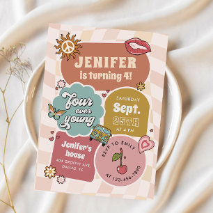 Invitation Four Ever Young Super Daisy 4e fête d'anniversaire