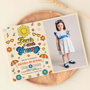 Invitation Four Ever Young Super Retro Daisy 4e anniversaire