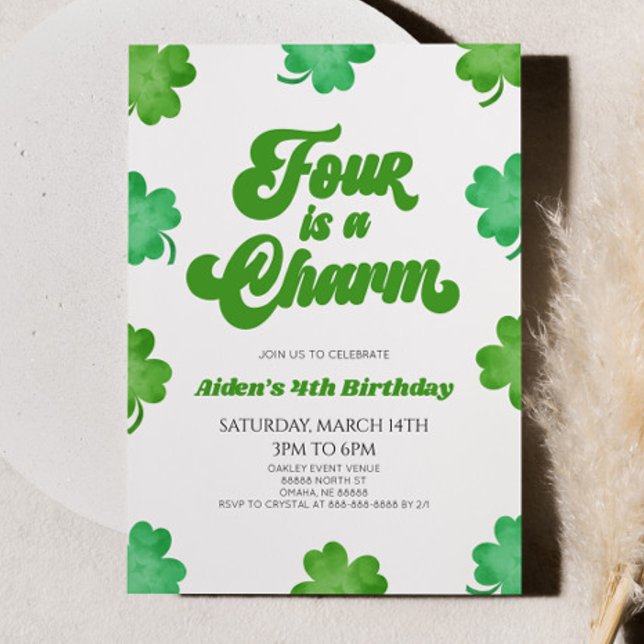Invitation Four Is A Charm Green Clover 4e fête d'anniversair (Créateur téléchargé)