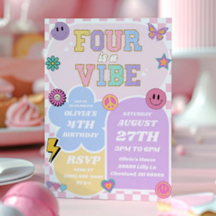 Invitation Four Is A Vibe Preppy Patch 4th Birthday Party