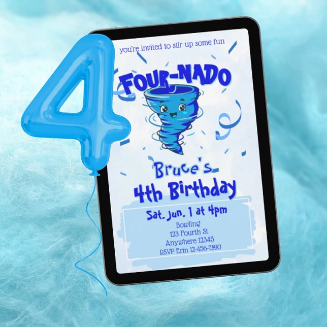 Invitation Four-Nado Blue Tornado 4th Birthday (Créateur téléchargé)