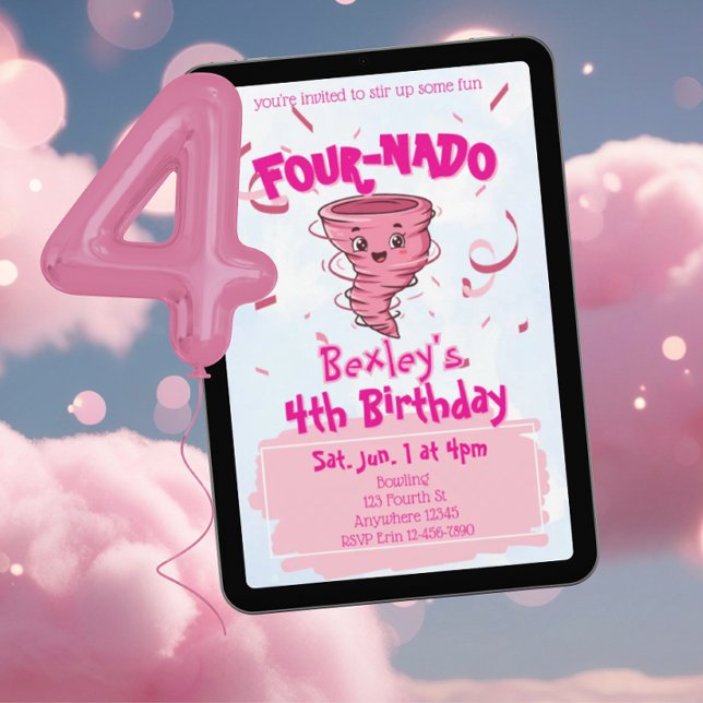 Invitation Four-Nado Pink Tornado 4th Birthday (Créateur téléchargé)