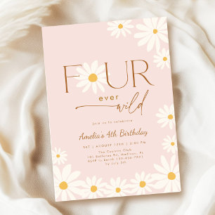 Invitation FOUR pour toujours Wild Daisy Floral 4e Anniversai