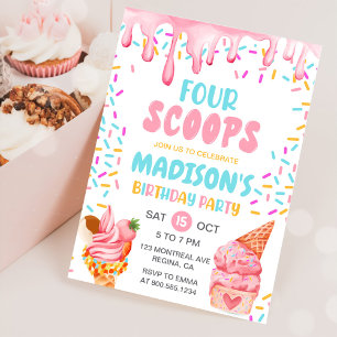 Invitation Four Scoops Girls Ice Cream 4e anniversaire