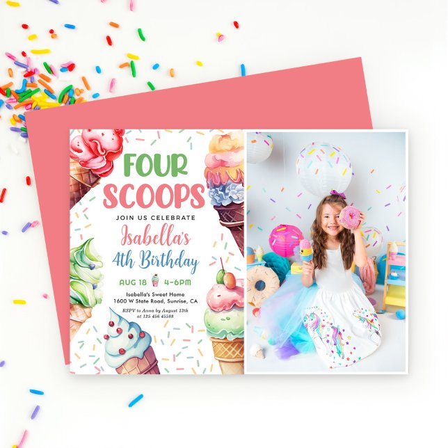 Invitation Four Scoops Girls Ice Cream 4e anniversaire (Créateur téléchargé)