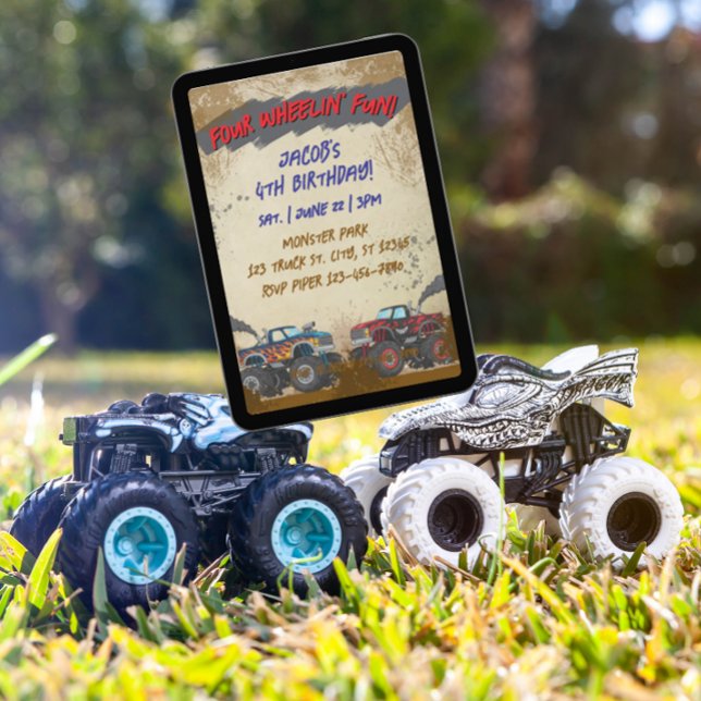 Invitation Four Wheelin' Fun Monster Truck Birthday  (Créateur téléchargé)