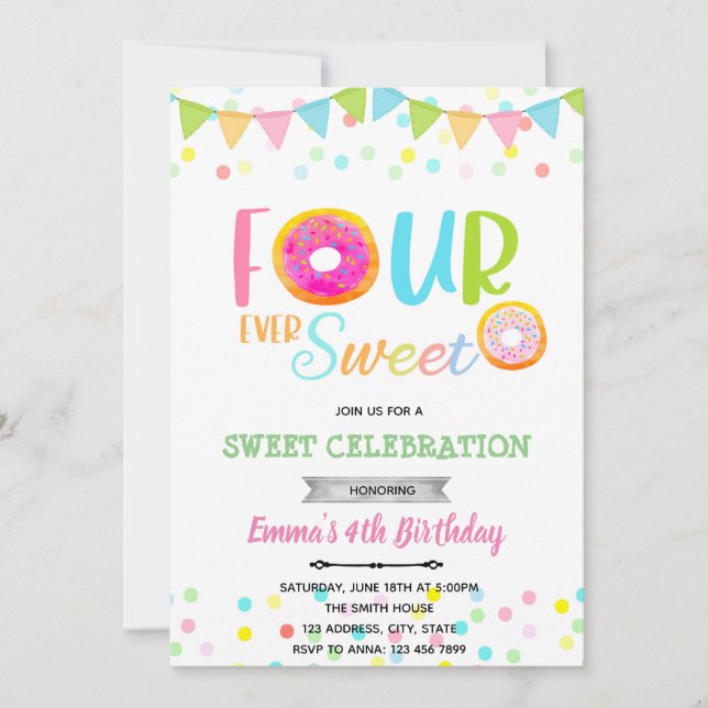 Invitation FOURever doux anniversaire donut  (Devant)