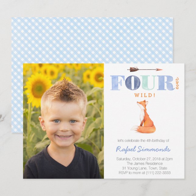 Invitation Fourever Wild ou Fourest fête de 4ème anniversaire (Devant / Derrière)