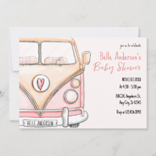 Invitation Fourgonnette rose vintage baby shower