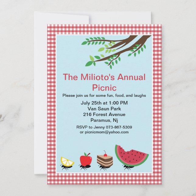 Invitation Fourmis mars dans l'invitation de pique-nique (Devant)