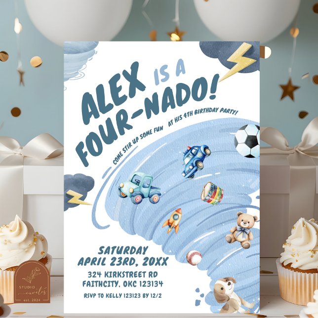 Invitation Fournado Boy Tornado Storm Quatrième fête d'annive (Créateur téléchargé)