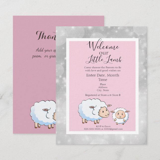 Invitation Fournitures de douche pour bébé pour agneau gris r (Devant / Derrière)
