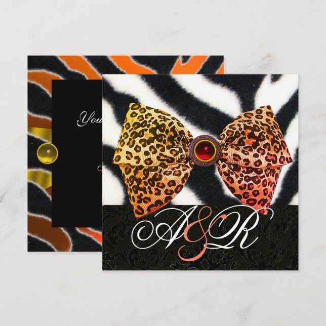 INVITATION FOURRURE DE ZÈBRE, NŒUD EN PEAU DE LÉOPARD, MONOGR (Devant / Derrière)