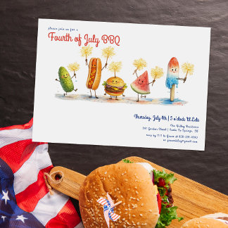Invitation Fourth of July BBQ Mascots | Independence Day