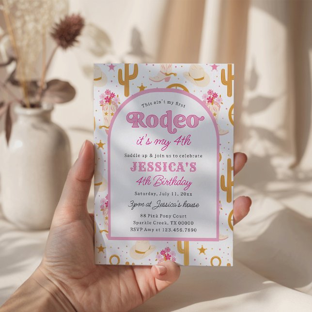 Invitation Fourth Rodeo Pink Cowgirl 4th Birthday (Créateur téléchargé)