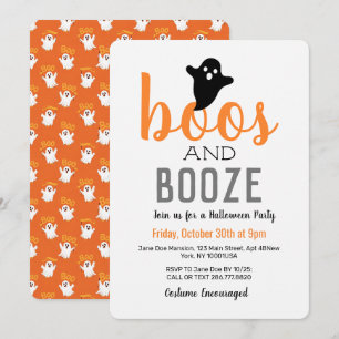 Invitation Fous et Boissons Halloween Party Noir Blanc Orange