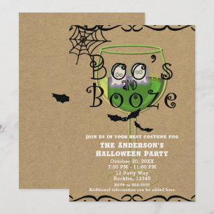 Invitation Fous & Fête Fantômes & Chauves-souris Kraft Soirée