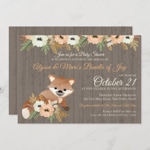 Invitation Fox Automne Floral Baby shower forestier