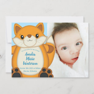Invitation Fox Baby shower Blue Woodland