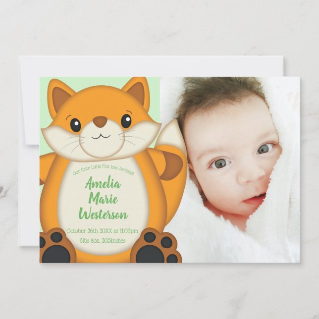 Invitation Fox Baby shower Bois animal (Devant)