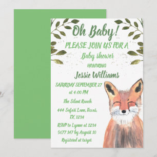 Invitation Fox Bois animaux Green Rustic Baby garçon douche