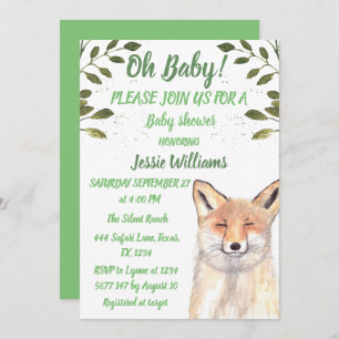 Invitation Fox Bois animaux Green Rustic Baby garçon douche