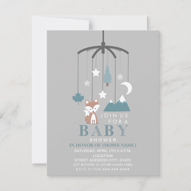Invitation Fox Mobile Modern Boy Baby shower (Devant)