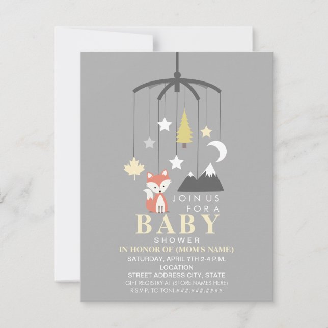 Invitation Fox Mobile Neutral Baby shower moderne (Devant)