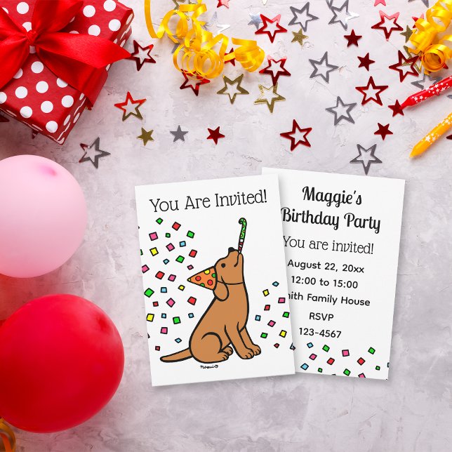 Invitation Fox Red Labrador Confetti fête d'anniversaire (Fox Red Labrador Confetti Birthday Party Invitation for Labrador Owners.  Cartoon art design.)