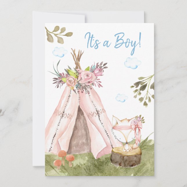 Invitation *~* Fox Teepee Tent Boho Woodland Forest Boy (Devant)