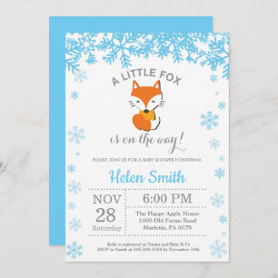 Invitation Fox Winter Blue Boy Baby shower Snowflake
