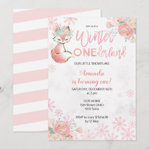 Invitation Fox Winter ONEderland Neige Anniversaire Invitatio