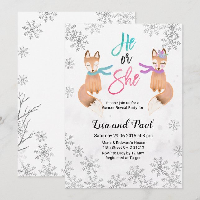 Invitation Fox Winter Silver sexe révéler l'invitation (Devant / Derrière)