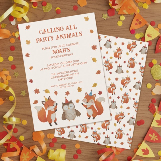 Invitation Foxes and Owl Woodland Fall Kids Birthday Party (Créateur téléchargé)