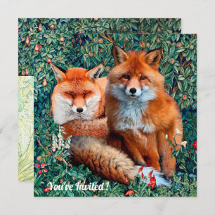 INVITATION FOXES ROUGES PARMI LA VERDURE, LE FOLIAGE ET LES F