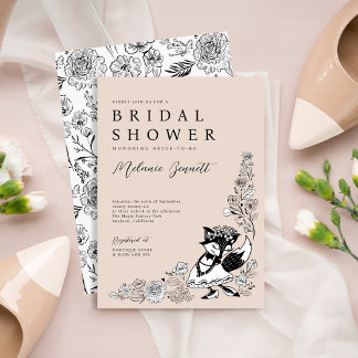 Invitation Foxy Woodland Fox Bride Élégante florale Sketched
