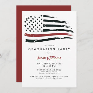 Invitation Foyer Mince Red Line Drapeau Parti de graduation