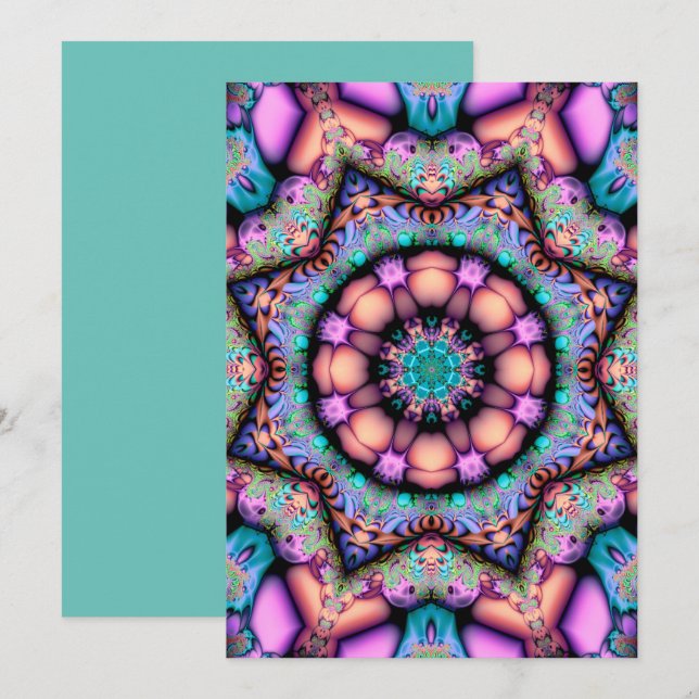 Invitation Fractal Mandala Floral Psychedelic (Devant / Derrière)