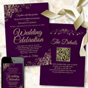Invitation Fragments or sur Plum Purple Elegant QR Code Maria