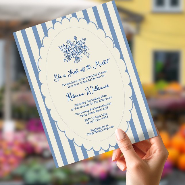 Invitation Fraîche du marché Bleu Fête des mariées tirée main (Créateur téléchargé)
