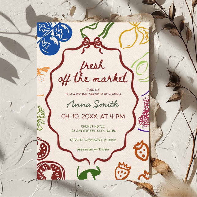 Invitation Fraîche Du Marché Fête des mariées Agricole Esthét (Fresh Off the Market Bridal Shower Invitation Hand-drawn Fruits Vegetables Farmer's Market )