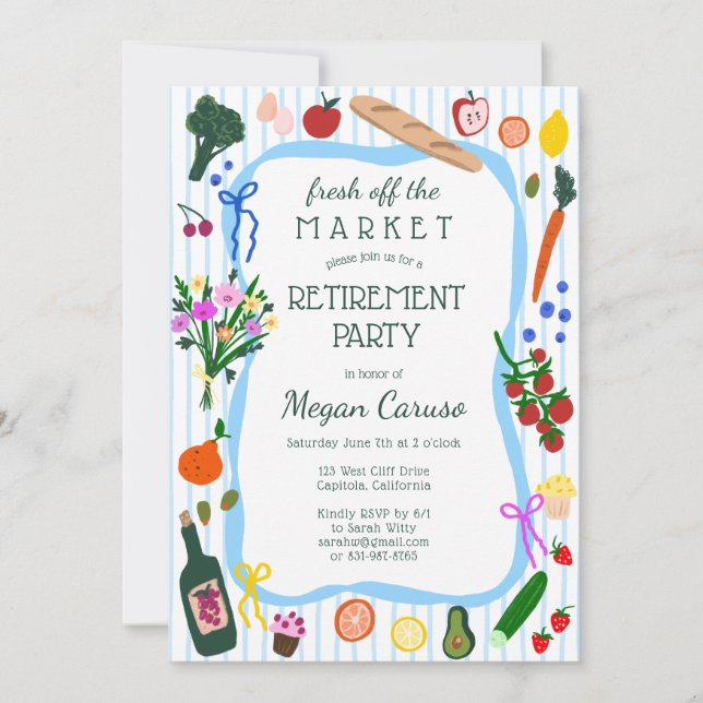 Invitation FRAÎCHEMENT ARRIVÉ SUR LE MARCHÉ Jolie fête de ret (Devant)