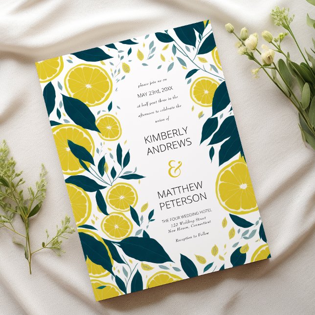 Invitation Fraîchement été agrumes botaniques citrons fruits  (Fresh summer botanical citrus lemons fruit Wedding )