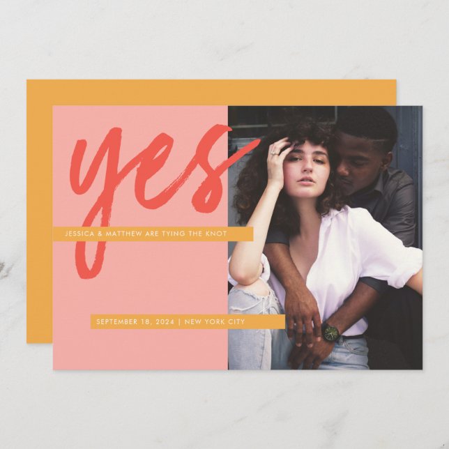 Invitation Fraîchement moderne Coral gras rose photo Enregist (Devant / Derrière)