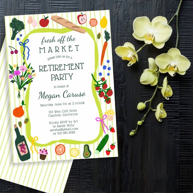 Invitation FRAÎCHEMENT SORTI DU MARCHÉ Jolie fête de retraite (FRESH OFF THE MARKET Cute Custom Retirement Party Invitation
)
