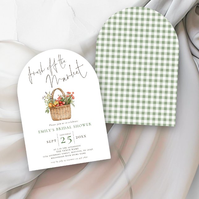Invitation Fraîchement Sorti du Marché Sage Gingham Arche Mar (Créateur téléchargé)