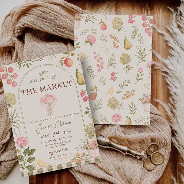 Invitation Fraîchement sortie du Marché : Baby Shower au Marc (Fresh Off the Market Bridal Shower Farmers Market Invitation)