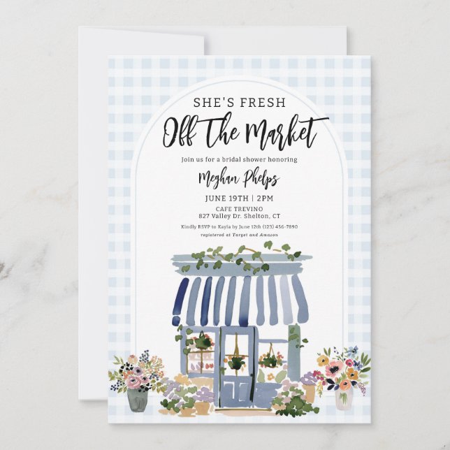 Invitation Fraîchement sortie du marché bleu floral douche de (Devant)
