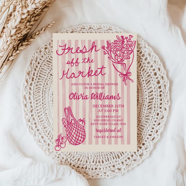 Invitation Fraîchement sortie du marché Mariage dessiné à la  (Créateur téléchargé)