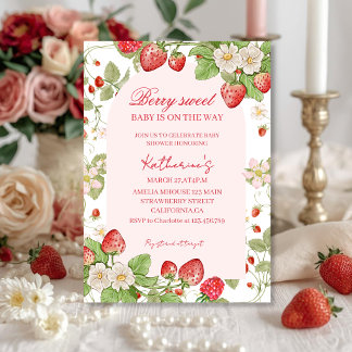 Invitation Frais de fraises sucrées florales roses pour une b